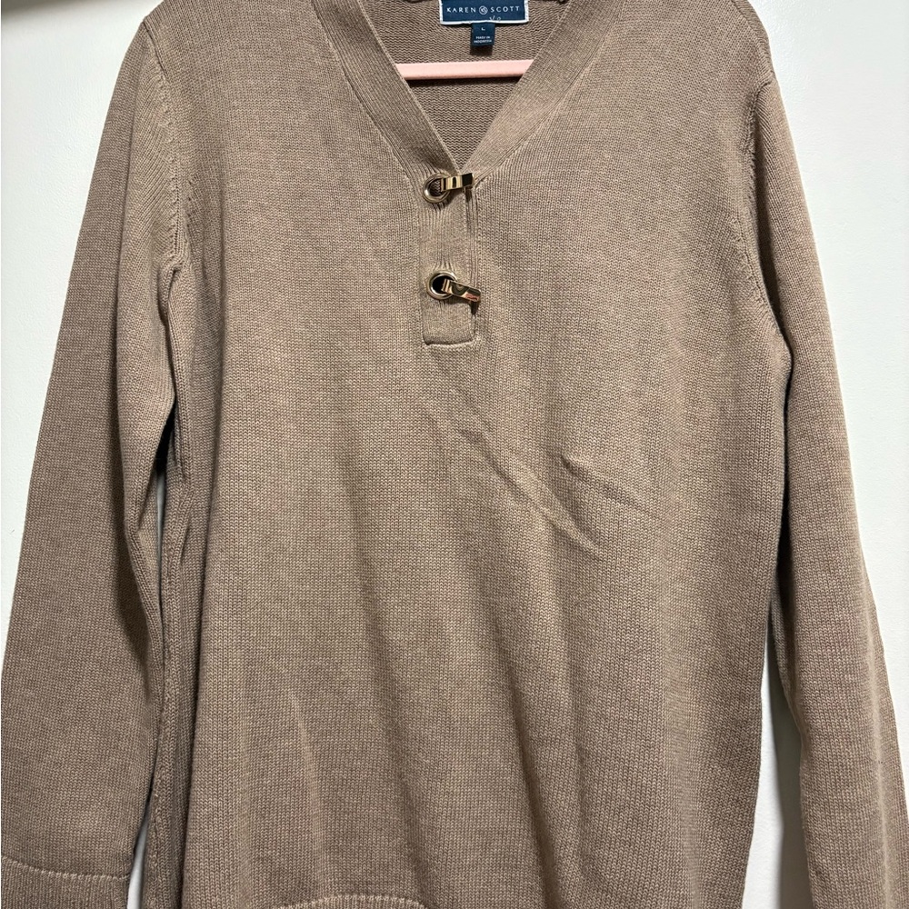 Karen Scott Tan Sweater with Buckle Detail